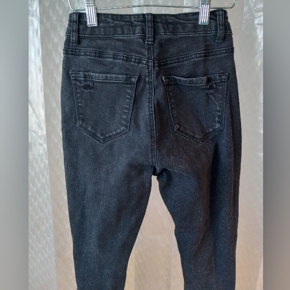 Enjean Black High Rise Skinny Jeans Size 0 Juniors Distressed Raw Hem Denim - Picture 6 of 7